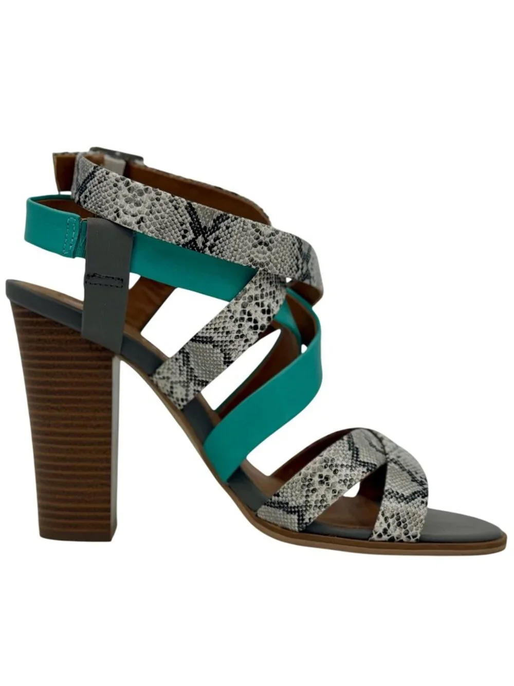 Leila Stone Seafoam Green Snake Print Strappy Heeled Sandals 9.5 | Indie Sleaze - Picture 6 of 16